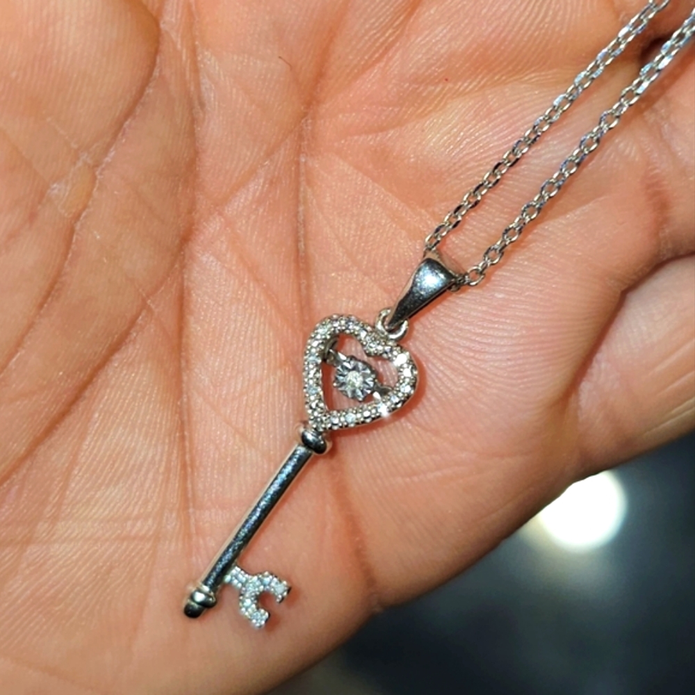 Zales Sterlin Silver & Diamond Charm Necklace